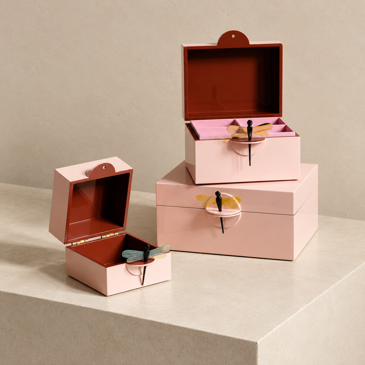 Caja Libélula Rosa Empolvado